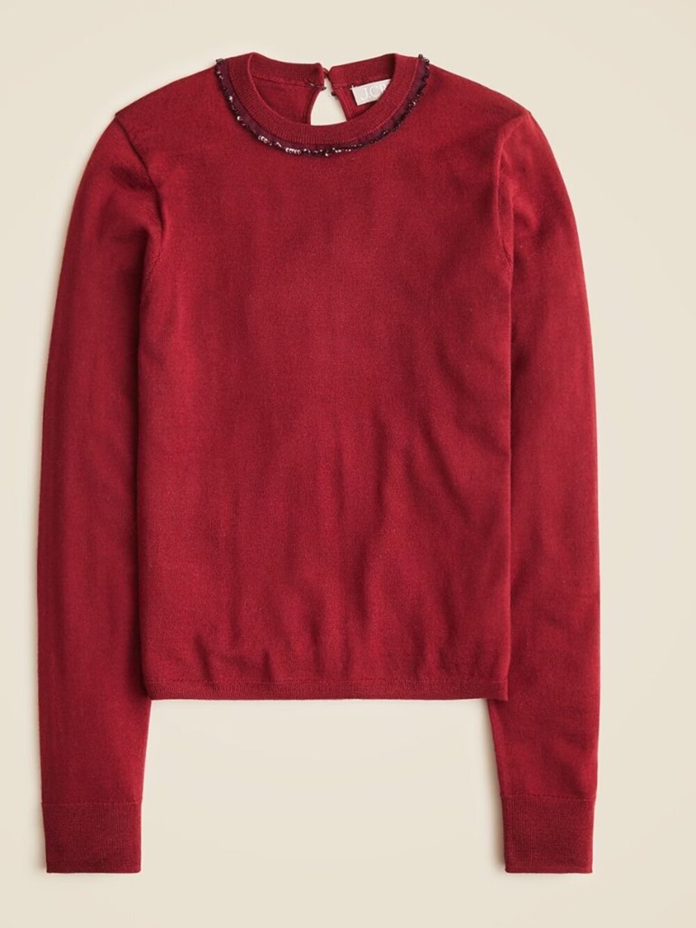New J. Crew Merino Wool Carolyn Embellished Crewneck Sweater Red Large